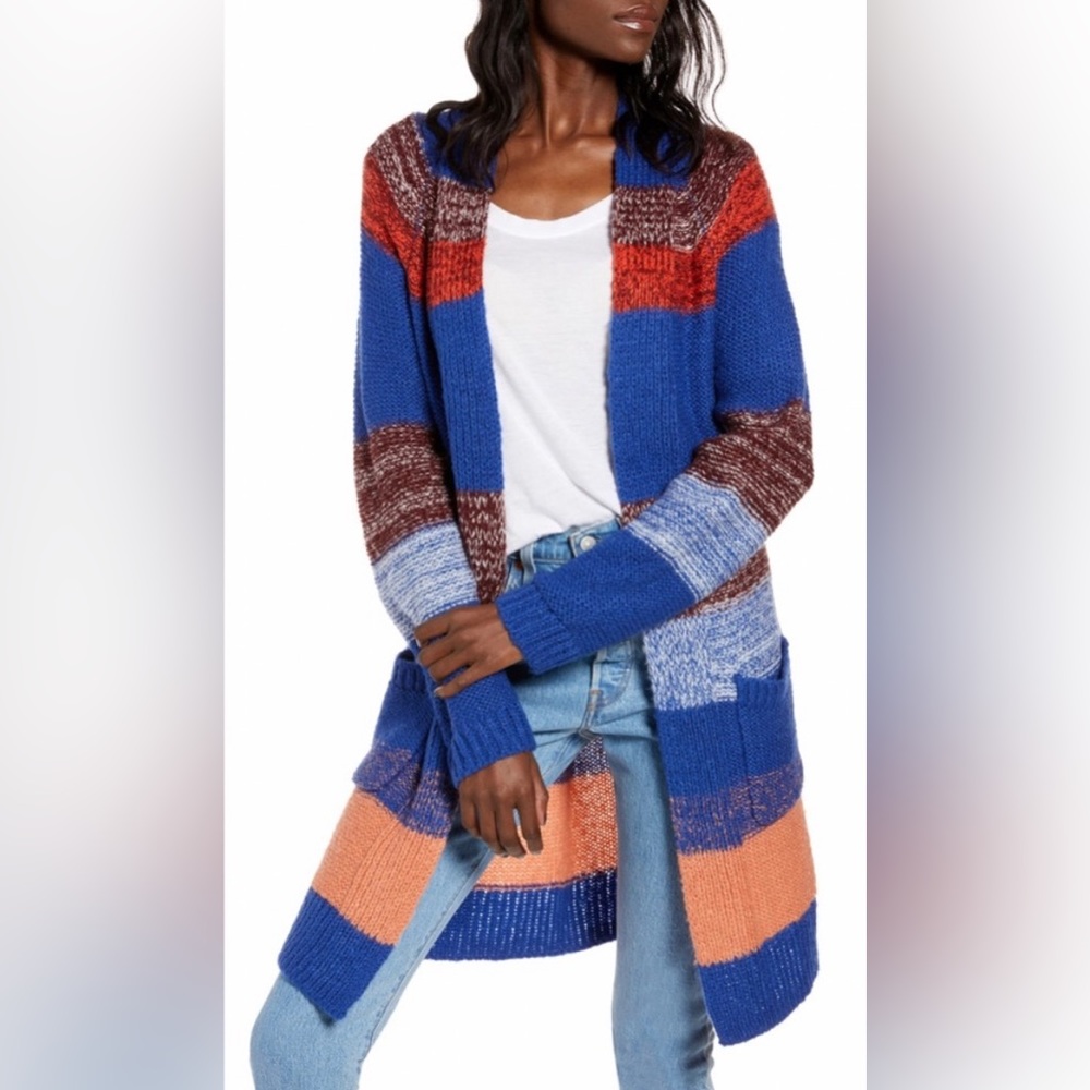 BP Nordstrom long cardigan blue stripe XL